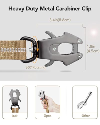 Joytale Tactical Dog Leash Heavy Duty, 4-6FT Shock Absorbing Bungee Lead with 2 Padded Handle, Metal Carabiner Clip, Car Seatbelt, Strong No Pull Leash for Medium Large X-Large Dogs, Coyote Brown - color: Coyote Brown