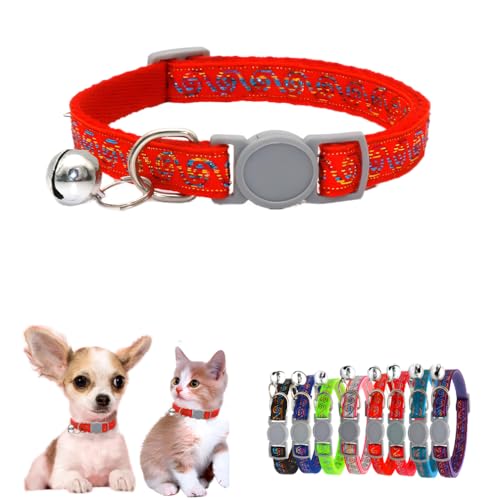 Red XXS Dog Collar with Bell, Kitten Bell Collar Girl Safety Buckle Soft Nylon Breakaway Adjustable for XXS Xs Small Pet Cat Dogs Animal Litter Tiny,Neck 7.5-12.6 inch - color: Red