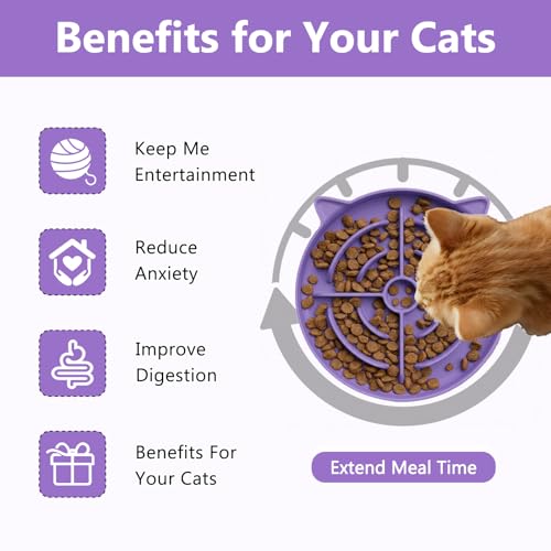 YINEYA 2 Pcs Silicone Slow Feeder Cat Bowl, Cat Slow Feeder for Food Training, Interactive Puzzle Bowls for Puppy, Kitten Dishes to Prevent Overeating, Treat Toys Suitable for Dry and Wet Food - color: Purple & Cyan