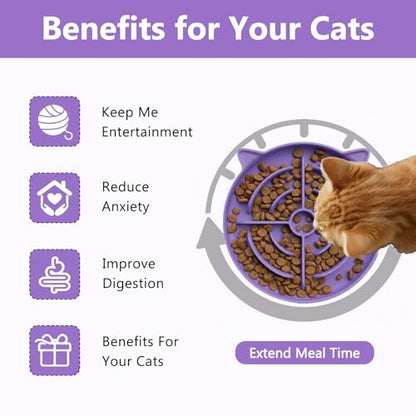 YINEYA 2 Pcs Silicone Slow Feeder Cat Bowl, Cat Slow Feeder for Food Training, Interactive Puzzle Bowls for Puppy, Kitten Dishes to Prevent Overeating, Treat Toys Suitable for Dry and Wet Food - color: Purple & Cyan