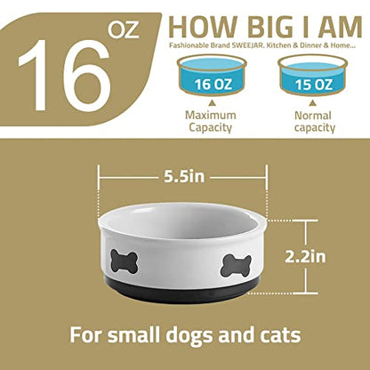 Sweejar Ceramic Dog Bowls with Bone Pattern, Dog Food Dish for Small Dogs, Porcelain Pet Bowl for Water 16 Fl Oz (Fog Blue) - color: Fog Blue, style: Bone Pattern,5.5"x 2.2"(16 Fl Oz)