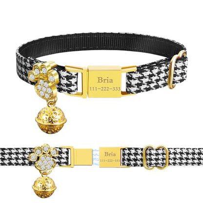 Personalized Breakaway Cat Collars - Magnetic Buckle, Bell - Safety Quick Release, Customized for Girls & Boys Cats- (Houndstooth-Black) - color: Houndstooth-Black