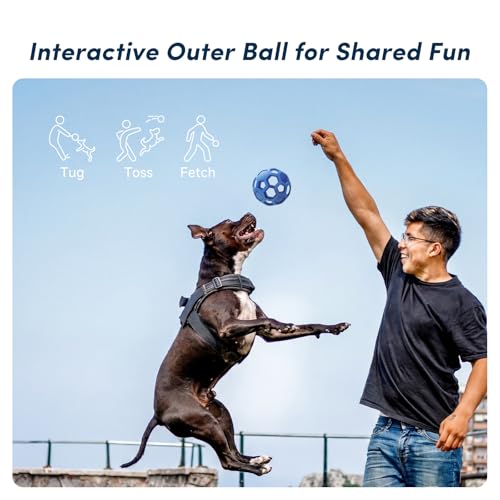 Unique Interactive Dog Toy with Ball-in-Ball Design, 4X Durable Rubber Outer Shell & Inner Smart Automatic Bouncing Ball to Keep Them Busy, Fetch&Puzzle&Chew Toys for Medium, Large High Energy Dogs