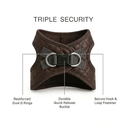 Step in Dog Cat Harness Choke Free Escape Proof Pet Vest Quilted Vegan Leather Breathable Mesh Padded for Small Medium Dogs (Chocolate Brown, Large) - color: Chocolate Brown, size: Large: Neck=12.5-14''/Chest:18-21''