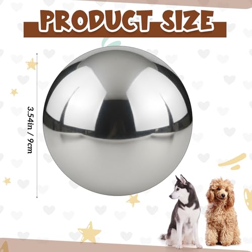 Soulchen Dog Food Slow Feeder Ball Heavy Stainless Steel 3.54 Inches/ 9 cm Large Size, Slows Fast Eating to Prevent Choking, Bloating & Obesity Pet Slow Feeding Toy Healthy Feeding for All Dogs
