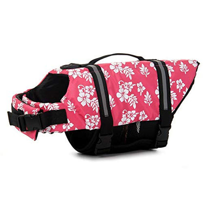 TESOON Dog Life Jacket - Quick Release, Easy-Fit Adjustable Pet Saver Life Preserver - color: Red Flower, size: Large