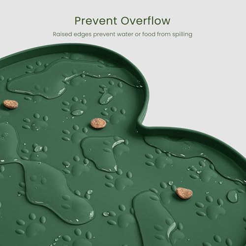 PWTAA Dog Food Mat Anti-Slip Silicone Dog Bowl Mat Thicker Pet Placemat Waterproof Cat Feeder Pad with Raised Edge Puppy Kitten Feeding Mats Suitable Small Medium-Sized Dogs Cats Eating Tray - color: Hunter Green, size: 19.4" x 9.8"