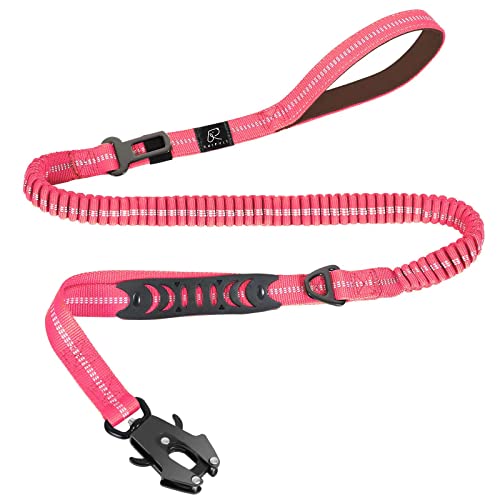 Raipult Tactical Dog Leash Heavy Duty, 4-6FT Shock Absorbing Bungee Leash with Quick Release Clip& 2 Handles, No Pull Waking Lead with Car Seatbelt for Medium Large Dogs that Pull,Pink - color: Hot Pink