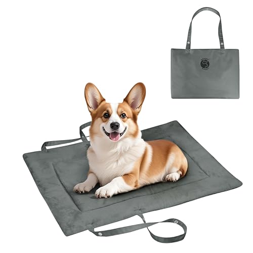 Waterproof Foldable Dog Bed Pad for Camping & Travel, Portable Roll-Up Dog Bed Car Seat Pet Cushion Mat with Handles for Small & Medium Dogs, Indoor & Outdoor Use - color: Grey, size: 31"x24"