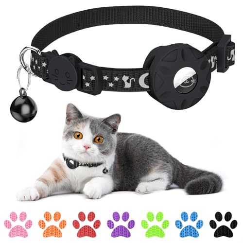 Simket Airtag Cat Collar Breakaway, Cat Collar for AirTag, Refective Kitten Collar with Bell and Apple Air Tag Holder for Girl Boy Cats, 0.4 Inches in Width and Lightweight (Black) - color: Black