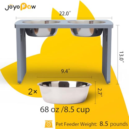 Elevated Dog Bowls, Bamboo Raised Dog Bowl for Large Dogs, with 2 Stainless Steel Bowls (13'' Tall-68oz Bowl, Grey) - color: Grey, size: X Large: 13'' Tall-68oz Bowl