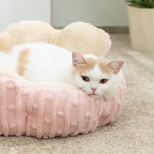 Hollypet Calming Cat Beds for Indoor Cats - Cute Fluffy Cactus Pet Small Dog Puppy Bed with Non-Slip Bottom, Pink - color: Pink