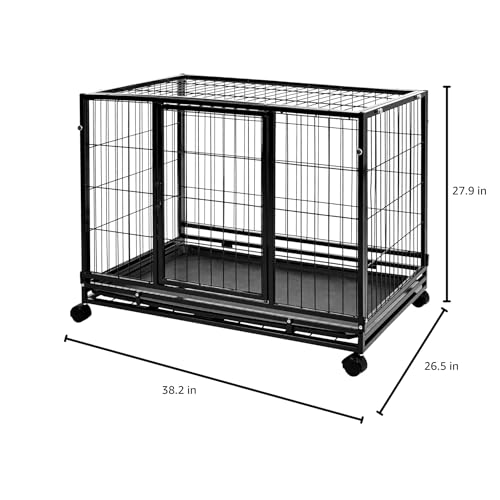 Amazon Basics - Portable Heavy Duty Stackable Dog & Pet Kennel with Tray, Black, 24.0" L x 28.0" W x 37.0" H - size: 24.0"L x 28.0"W x 37.0"H
