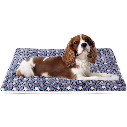 Mora Pets Dog Bed Crate Pad Ultra Soft Pet Bed with Cute Star Print Washable Crate Mat for Large Medium Small Dogs Reversible Fleece Dog Crate Kennel Mat Cat Bed Liner 23 x 18 inch Dark Blue - color: Dark Blue, size: 24-Inch