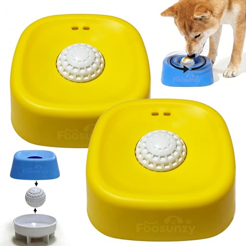 Slow Feeder Dog Bowls for Liquid with Rolling Ball, Interactive Lick Bowl Licking Slow Feeder for Wet Food, Water & Treats Lick Toy for Dogs Cats Large Medium Small (Style1-Yellow+Yellow) - color: Style1-Yellow+Yellow