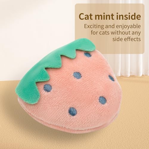 Kitten Chew Toys for Teething with Catnip – 3Pcs Bite Resistant Plush Cat Toys (Strawberry, Cloud Bell, Sunflower Stick) - style: Kitten Chew Toys