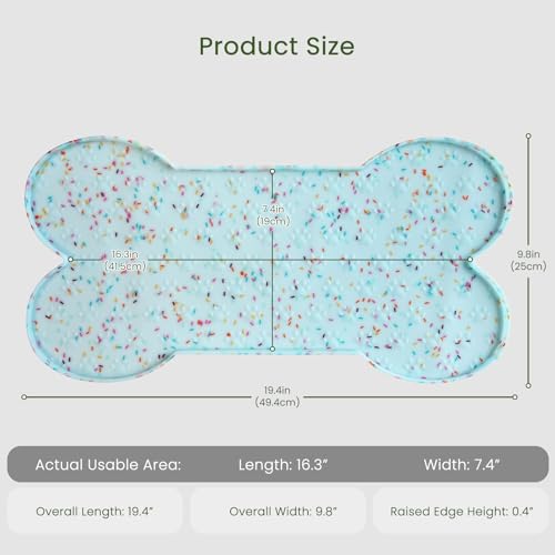 PWTAA Dog Food Mat Anti-Slip Silicone Dog Bowl Mat Thicker Pet Placemat Waterproof Cat Feeder Pad with Raised Edge Puppy Kitten Feeding Mats Suitable Small Medium-Sized Dogs Cats Eating Tray - color: Donut Blue, size: 19.4" x 9.8"