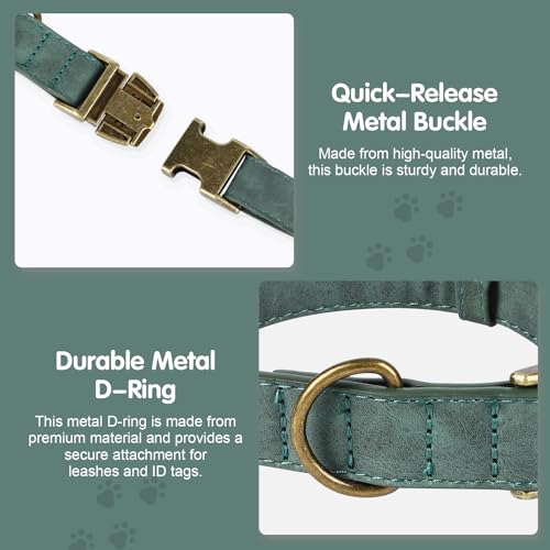 TDTOK Soft PU Leather Dog Collar, Classic Leather Collar for Small Medium Large Dogs with Quick Release Metal Buckle, Durable & Adjustable Fit 10-23" Neck - color: Green, size: L
