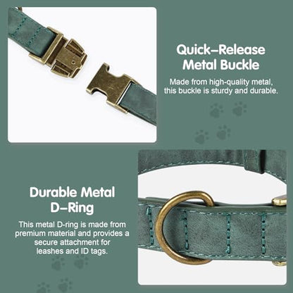 TDTOK Soft PU Leather Dog Collar, Classic Leather Collar for Small Medium Large Dogs with Quick Release Metal Buckle, Durable & Adjustable Fit 10-23" Neck - color: Green, size: M