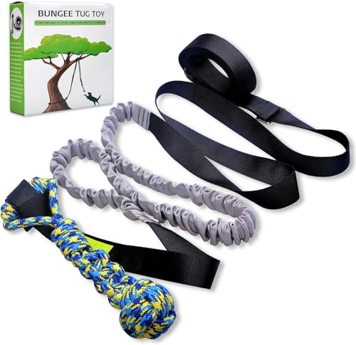 LOOBANI Outdoor Bungee Tug Toy, Dog Toy Hanging from Tree for Small to Large Dogs, Interactive Exercise Play Cord & Tether with Chew Rope Toy (Tree Stump Tug of War-Black) - color: Blue