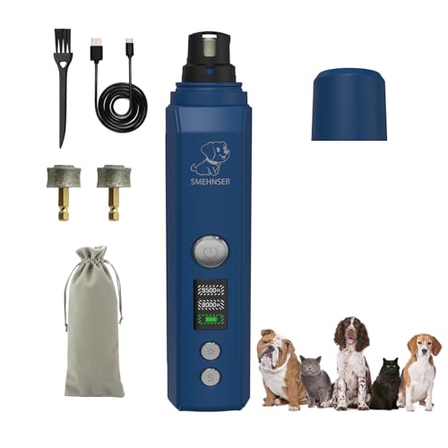 Silent Groom Pro Nail Grinder, Dog Nail Trimmers with 2-Speed, 2 LED Lights, 2 Grinding Wheels, USB Rechargable Dog Nail Grinder, Blue