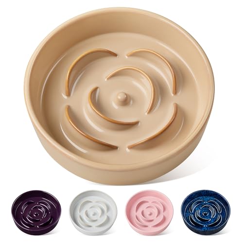 vancasso Slow Feeder Dog Bowl, 1.5 Cups Ceramic Slow Feeder for Medium Breed, Puzzle Maze Dog Food Bowl for Fast Eater, Khaki - color: Khaki, size: M - 1.5 Cups
