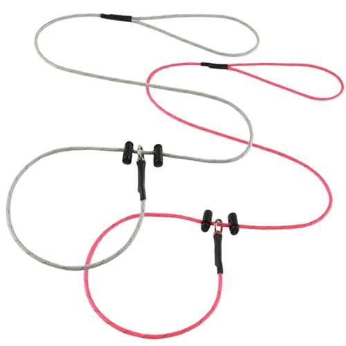 Reflective Slip Lead Leashes Puppy Training Lead – 4.3mm Paracord Rope with 12-Core Strength, 1000lb Pull Force Set of 2 for Small & Medium Dogs (Pink & Light Gray, 4 FT) - color: Pink & Light Gray, size: 4 FT