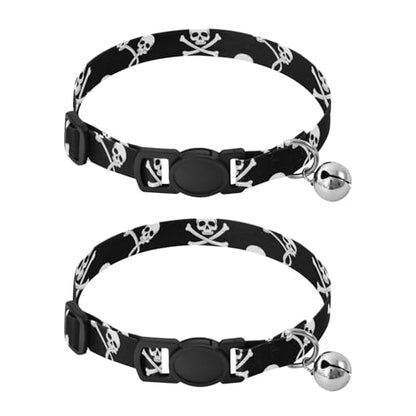 Small Dog Collar 2 Pack Adjustable Pet Collar Adjustable 10.6 to 17.1 Inches - color: White Pirate Skulls Black