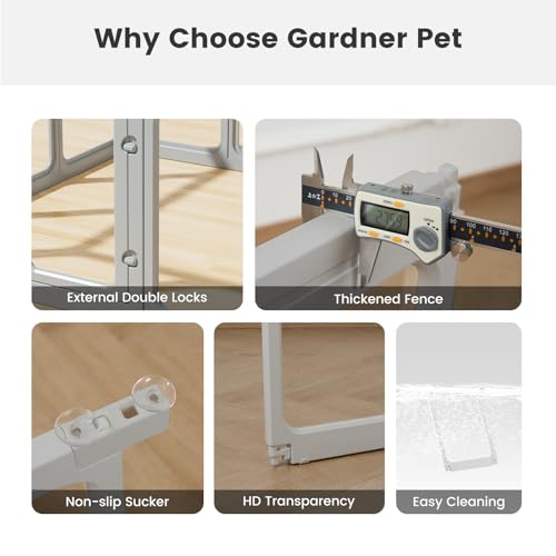 Clear Acrylic Dog Playpen - 50 x 33.4 Inch, 24" H 10 Planes Transparent Dog Fence Indoor, Sturdy Pet Pen for Puppy/Small Dog/Rabbit/Pig, Easy Assemble & Cleaning Plastic Whelping Box Enclosure, Grey - color: Grey
