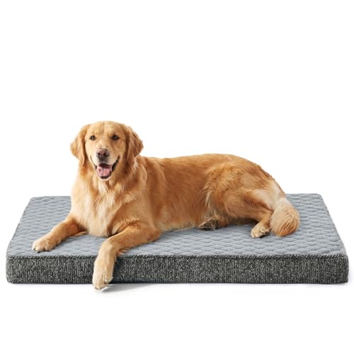 JOEJOY XL Dog Beds Large Sized Dog, Orthopedic Big Dogs Crate Bed with Washable Removable Cover, Extra Thick Egg-Crate Memory Foam Pet Beds up to 80 lbs, Light Grey, 41"x27" - color: Light Grey, size: XL(41"x27")