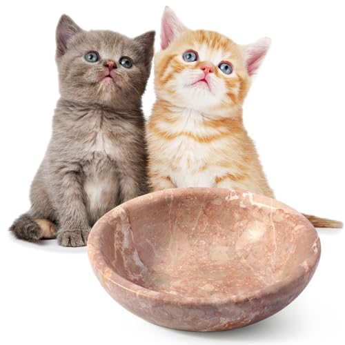 Natural Marble Cat Bowl, Weighted 1.5lb Cat Food Bowl for Cat and Small Dog, Small Animal Pet Food Dish Non-Slip, Shallow Dish for Whisker Fatigue Relief, Premium Red Stone for Home Decor - color: Red