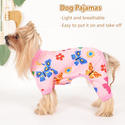 Dog Pajamas Small Sized Dogs Stretchable Summer Dog Clothes Pjs 4 Legs Girl Boy Cute Soft Puppy Outfits Doggie Cat Jammies Jumpsuit Sleeper for Pet, Butterfly, L - color: Butterfly, size: Large (Chest 17in )