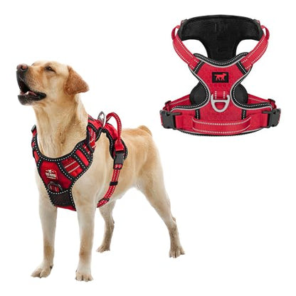 Tuff Pupper No Pull Easy Walk Dog Harness | Heavy Duty Pet Vest | Front & Back Leash Clips | Strong Safety Handle | Reflective Anti Pull Vest | Comfortable Padded Escape Proof Harness (Large, Red) - color: March Red, size: Large (Neck: 18-26" , Chest: 21-