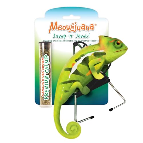 Meowijuana Jump 'n' Jamb Door Hanging Cat Toy | Chameleon | Refillable Interactive Catnip Toy | Promotes Play and Cat Health | Includes Potent Catnip Grown in North America - color: Chameleon