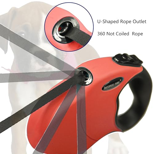 16Ft Chew Proof Retractable Dog Leash Anti-Chewing Wire Ropes Hands-Free Adjustable Safety Lock Durable Nylon Belt for Large Dogs Red L - color: Red, size: Large