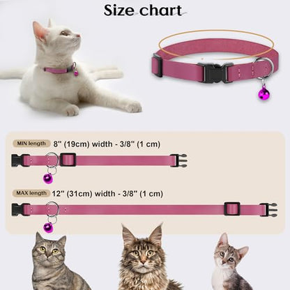 Breakaway Cat Collar with Bell - Leather Adjustable Kitten Collars with Safety Quick Release Buckle - Soft Small Pet Collars for Girl & Boy Cats (Pink) - color: Pink