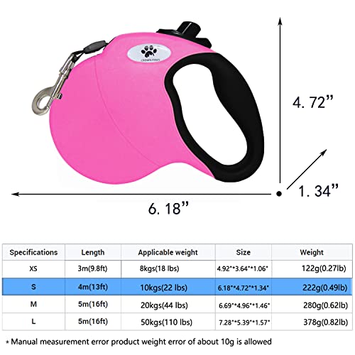 13 ft Retractable Dog Leash for Large Dogs up to 26 lbs,Tangle-Free Nylon Tape,Pink S - color: pink, size: Small