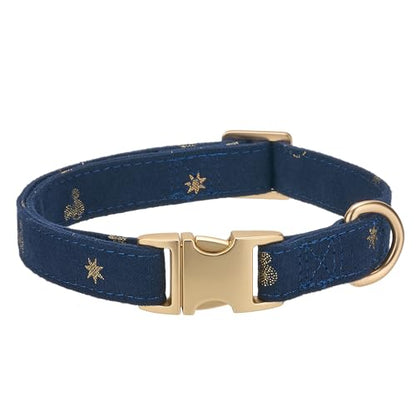 Cotton Fibric Dog Collar with High Grade Metal Buckle, for Small Dogs(Dark Blue,Small:10-15") - color: DK Blue, size: Small