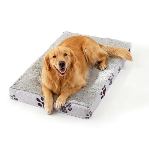 Dog Beds for Large Sized Dog Comfy Orthopedic Pet Bed with Waterproof Lining & Removable Washable Cover, Soft Sherpa Dog Crate Bed with Anti Slip Bottom, 35x22 Inch Light Grey - color: Light Grey, size: 35.0"L x 22.0"W x 3.5"Th