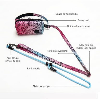 Hands Free Dog Leash with Slip Lead，Waist Leash Retractable for Dog Walking, Jogging and Running,Dual Padded Handles and Durable Bungee for Walking, Jogging and Running(Chic Leopard Pattern)