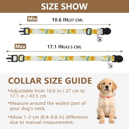 Pet Collars 2 Pack Soft Polyester Pet Collar Adjustable Length 10.6" to 17.1" - color: Yellow Flowers Green Leaves Floral