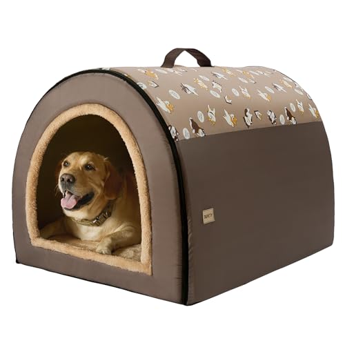 Jiupety 2 in 1 Dog House Indoor, Comfy Cave Bed Covered Dog Bed, Portable House for Large Dogs, 3XL(39"×32"×28"), Up to 90 Lb, Brown - style: 3XL