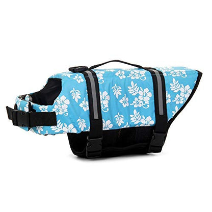 TESOON Adjustable Dog Life Jacket Reflective Quick Release - color: Blue Flower, size: Medium