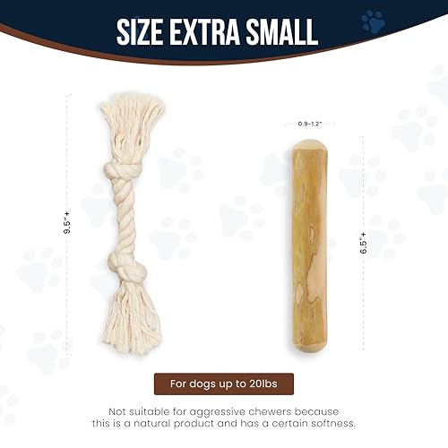 Coffee Wood Dog Chew Sticks 6.5" & Dog Rope Toys for Puppy - 100% Natural Puppy Chew for Teething, Organic Wood Stick - Size XS - size: Extra Small