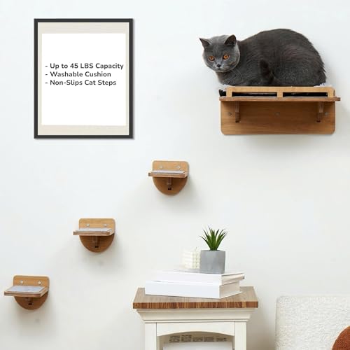 45LBS Cat Wall Shelves with 3 Non-Slips Steps, Space-Saving Mounted Cat Wall Furniture & Shelf with Washable Cushion, Indoor Shelf for Large Cats, Durable Perch for Climbing (Natural, Large) - color: Natural, size: Cat Wall Shelves