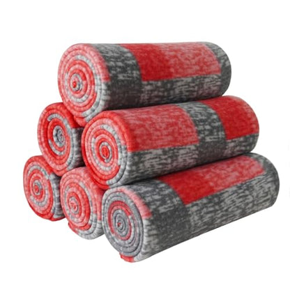ZYFZCYBL Fleece Throw Blankets for Couch Bulk Lightweight Warm Soft Cozy Blanket 6 Pack Bulk Fleece Blanket Solid for Bed Couch Office Gifts Outdoor 50 x 60 inch （Red and Grey） - color: Plaid (Red and Grey)