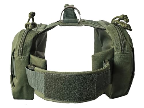 Tactical Dog Backpack Harness – Large, Army Green, 2 Ample Side Pockets | Water Resistant Saddle Bags for Hiking & Camping, Sturdy Vest Fits Medium & Large Dogs - size: Large