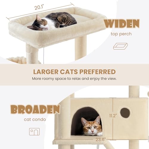 SHA CERLIN 81in Multi-Level Tall Cat Tree Tower for Indoor Kitties/Larger Cat Condo Furniture with Hammock/Cozy Pussycat Perches/Sisal Scratching Posts/Pet House/Wide Base/Beige - color: Beige