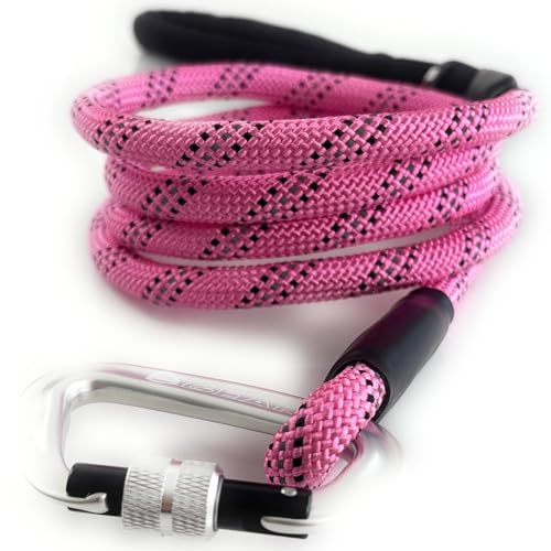 Heavy Duty Dog Leash with 1100LB Rated Locking Carabiner – 6FT Climbing-Inspired Reflective Rope Leash for Large & Medium Dogs that Pull – Padded Handle (Pink) - color: Pink