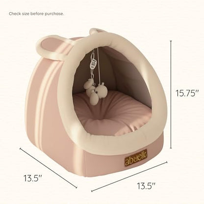 Cat Bed Cave with Hanging Plush – Covered Pet House Tent, Cat Caves for Indoor Cats and Kittens, Soft, Foldable & Cozy Hideaway Hut - Dome Shaped Igloo Bed with Washable Cushion (Large) - size: Large